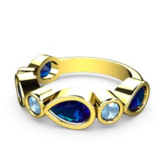 Alina Yüzük - Lab safir ve akuamarin 925 ayar altın kaplama gümüş yüzük #13u7gu2