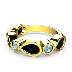 Alina Yüzük - Siyah zirkon ve akuamarin 925 ayar altın kaplama gümüş yüzük #13yzppu