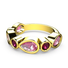 Pembe kuvars ve rodolit garnet 8 ayar altın yüzük