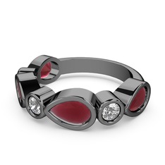 Alina Yüzük - Kök yakut ve swarovski 925 ayar siyah rodyum kaplama gümüş yüzük #146e0c1