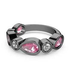 Alina Yüzük - Pembe kuvars ve swarovski 925 ayar siyah rodyum kaplama gümüş yüzük #14j3w2e
