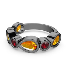 Alina Yüzük - Sitrin ve garnet 925 ayar siyah rodyum kaplama gümüş yüzük #14k0hgi