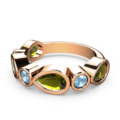 Peridot ve akuamarin 14 ayar rose altın yüzük