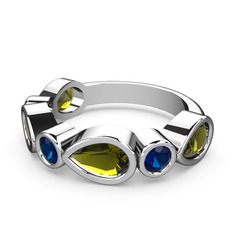 Peridot ve lab safir 8 ayar beyaz altın yüzük