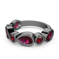 Rodolit garnet ve garnet 925 ayar siyah rodyum kaplama gümüş yüzük