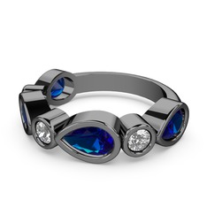 Alina Yüzük - Lab safir ve swarovski 925 ayar siyah rodyum kaplama gümüş yüzük #14yue4r