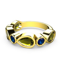 Peridot ve lab safir 925 ayar altın kaplama gümüş yüzük