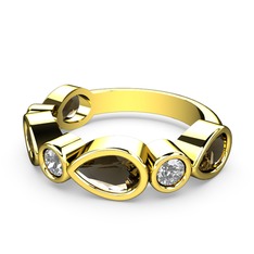 Dumanlı kuvars ve pırlanta 14 ayar altın yüzük (0.22 karat)