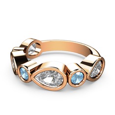 Alina Yüzük - Swarovski ve akuamarin 14 ayar rose altın yüzük #17k1az3