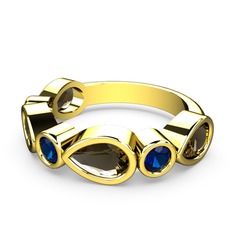 Alina Yüzük - Dumanlı kuvars ve lab safir 925 ayar altın kaplama gümüş yüzük #17vumbo