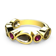 Dumanlı kuvars ve rodolit garnet 8 ayar altın yüzük