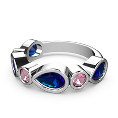 Alina Yüzük - Lab safir ve pembe kuvars 14 ayar beyaz altın yüzük #184m5l4