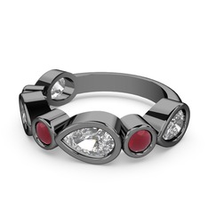 Alina Yüzük - Swarovski ve kök yakut 925 ayar siyah rodyum kaplama gümüş yüzük #18f6zkl