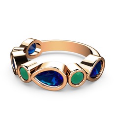 Alina Yüzük - Lab safir ve kök zümrüt 8 ayar rose altın yüzük #18vixei