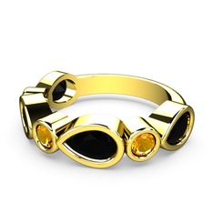 Alina Yüzük - Siyah zirkon ve sitrin 14 ayar altın yüzük #1atmdxu