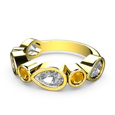 Beyaz zirkon ve sitrin 14 ayar altın yüzük