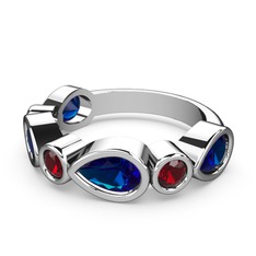 Alina Yüzük - Lab safir ve garnet 14 ayar beyaz altın yüzük #1b9zayr