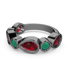 Garnet ve kök zümrüt 925 ayar siyah rodyum kaplama gümüş yüzük