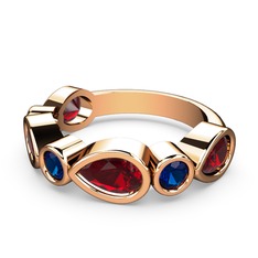 Garnet ve lab safir 8 ayar rose altın yüzük