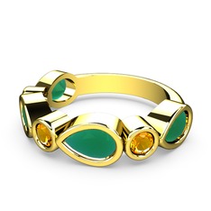 Kök zümrüt ve sitrin 14 ayar altın yüzük