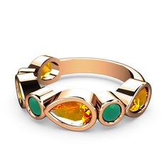 Alina Yüzük - Sitrin ve kök zümrüt 8 ayar rose altın yüzük #1cegk9q
