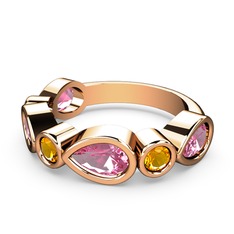 Alina Yüzük - Pembe kuvars ve sitrin 8 ayar rose altın yüzük #1ci7j65