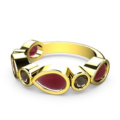 Kök yakut ve dumanlı kuvars 8 ayar altın yüzük