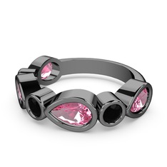 Alina Yüzük - Pembe kuvars ve siyah zirkon 925 ayar siyah rodyum kaplama gümüş yüzük #1d34lic