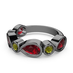 Alina Yüzük - Garnet ve peridot 925 ayar siyah rodyum kaplama gümüş yüzük #1ducnnv