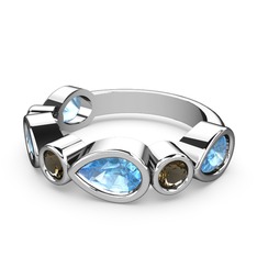 Alina Yüzük - Akuamarin ve dumanlı kuvars 14 ayar beyaz altın yüzük #1eok7n7