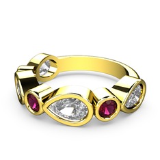Swarovski ve rodolit garnet 18 ayar altın yüzük