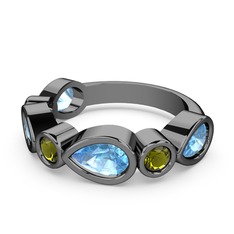 Alina Yüzük - Akuamarin ve peridot 925 ayar siyah rodyum kaplama gümüş yüzük #1fm40vk