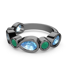 Alina Yüzük - Akuamarin ve kök zümrüt 925 ayar siyah rodyum kaplama gümüş yüzük #1gbl1z9