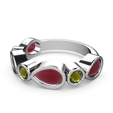 Alina Yüzük - Kök yakut ve peridot 18 ayar beyaz altın yüzük #1gbm7c0