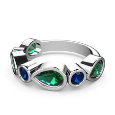 Alina Yüzük - Yeşil kuvars ve lab safir 18 ayar beyaz altın yüzük #1gufz4i