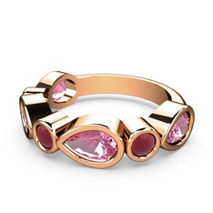 Alina Yüzük - Pembe kuvars ve kök yakut 8 ayar rose altın yüzük #1gxj9di