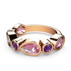 Alina Yüzük - Pembe kuvars ve ametist 8 ayar rose altın yüzük #1h6k2pg