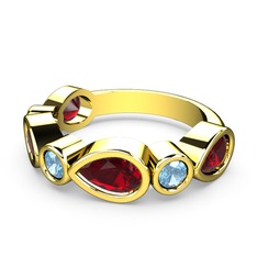 Alina Yüzük - Garnet ve akuamarin 18 ayar altın yüzük #1ieuymd