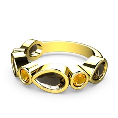 Dumanlı kuvars ve sitrin 14 ayar altın yüzük