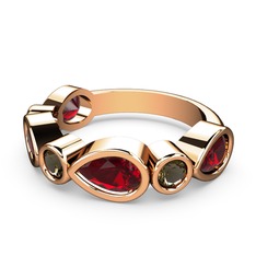 Garnet ve dumanlı kuvars 14 ayar rose altın yüzük