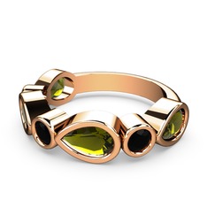 Peridot ve siyah zirkon 8 ayar rose altın yüzük