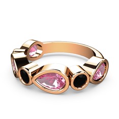 Pembe kuvars ve siyah zirkon 8 ayar rose altın yüzük