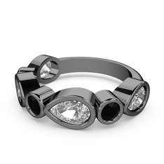 Alina Yüzük - Swarovski ve siyah zirkon 925 ayar siyah rodyum kaplama gümüş yüzük #1luvbwa