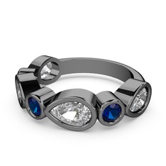 Alina Yüzük - Beyaz zirkon ve lab safir 925 ayar siyah rodyum kaplama gümüş yüzük #1mtaj7k