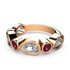 Beyaz zirkon ve rodolit garnet 925 ayar rose altın kaplama gümüş yüzük