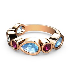 Akuamarin ve rodolit garnet 8 ayar rose altın yüzük