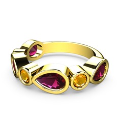 Rodolit garnet ve sitrin 14 ayar altın yüzük