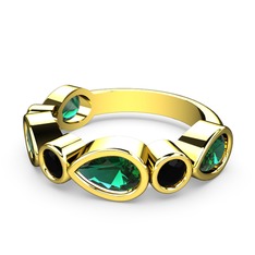 Alina Yüzük - Yeşil kuvars ve siyah zirkon 14 ayar altın yüzük #1o2souk