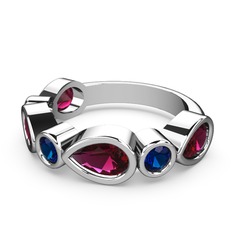 Rodolit garnet ve lab safir 18 ayar beyaz altın yüzük