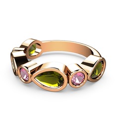 Peridot ve pembe kuvars 8 ayar rose altın yüzük